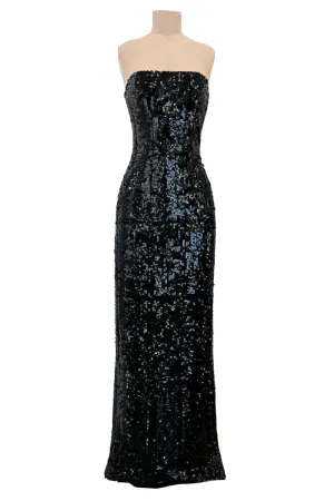 Incredible 1980s Bob Mackie Strapless Black Sequin Dress w Slight Train