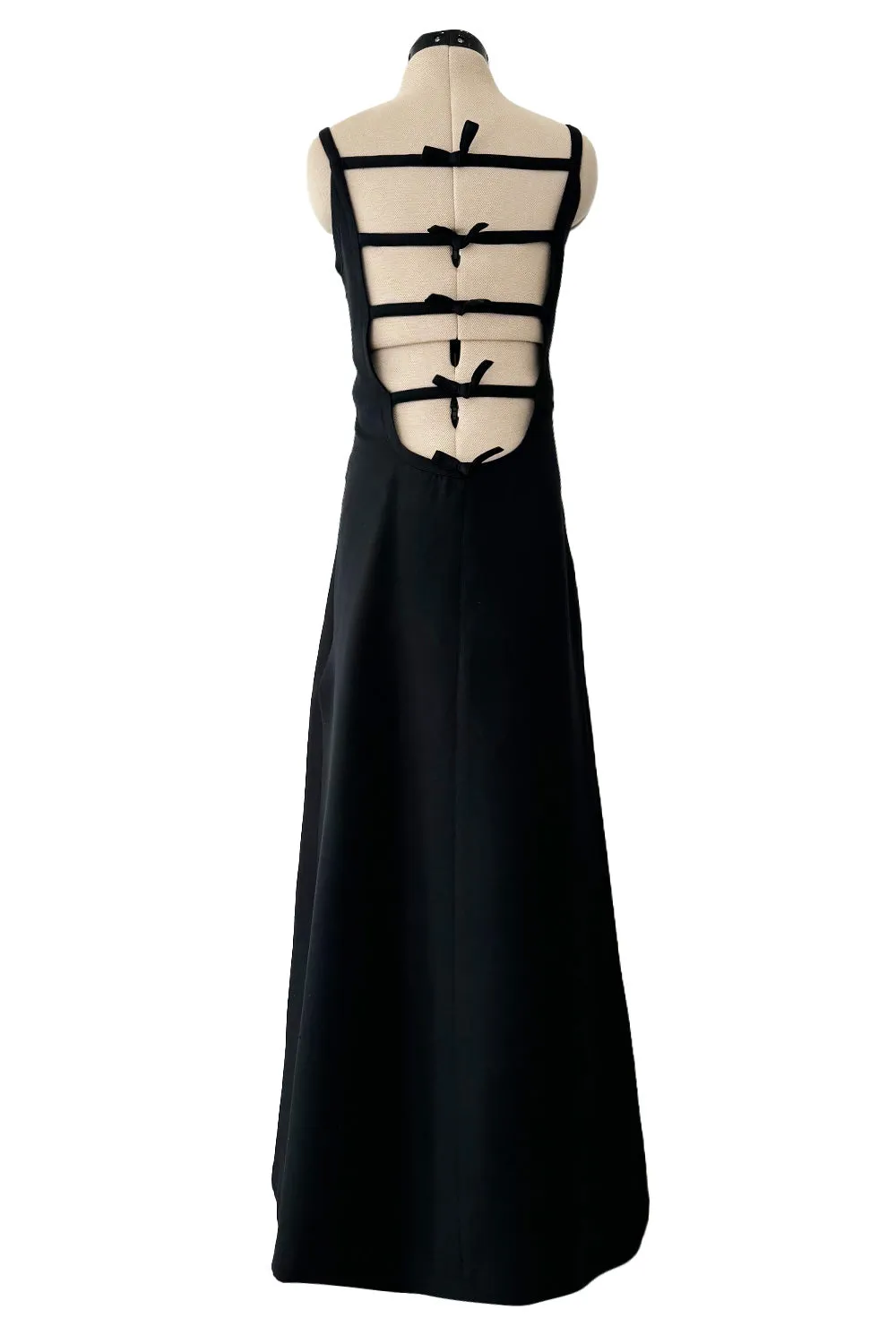 Incredible Fall 1971 Andre Courreges Black Dress w Open Back Detailed w Straps & Bows