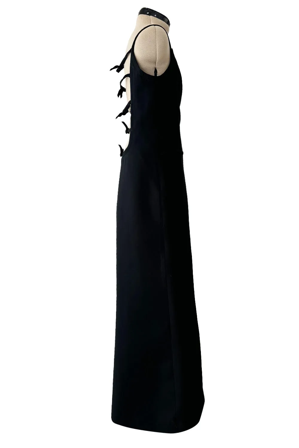 Incredible Fall 1971 Andre Courreges Black Dress w Open Back Detailed w Straps & Bows
