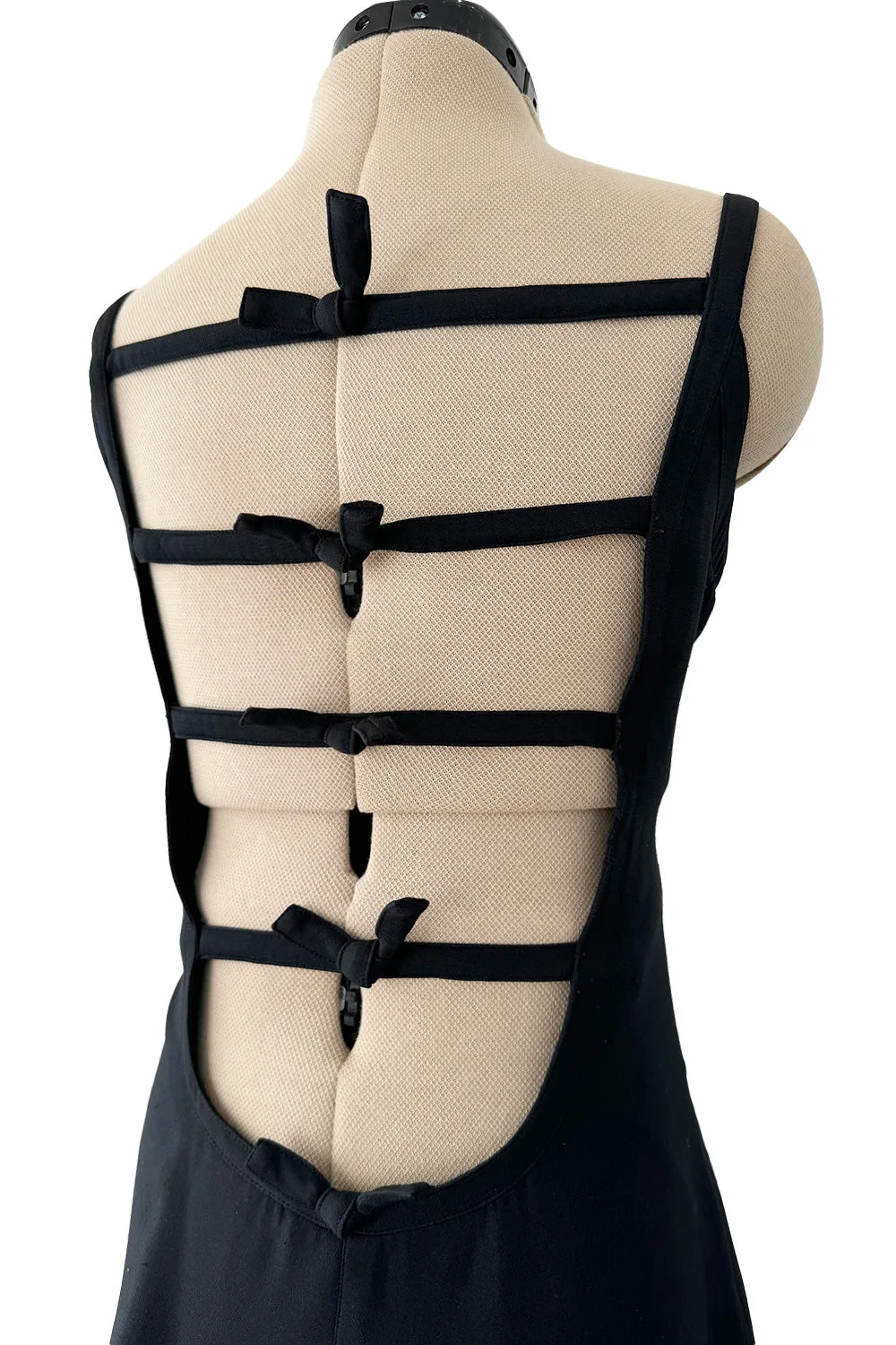 Incredible Fall 1971 Andre Courreges Black Dress w Open Back Detailed w Straps & Bows