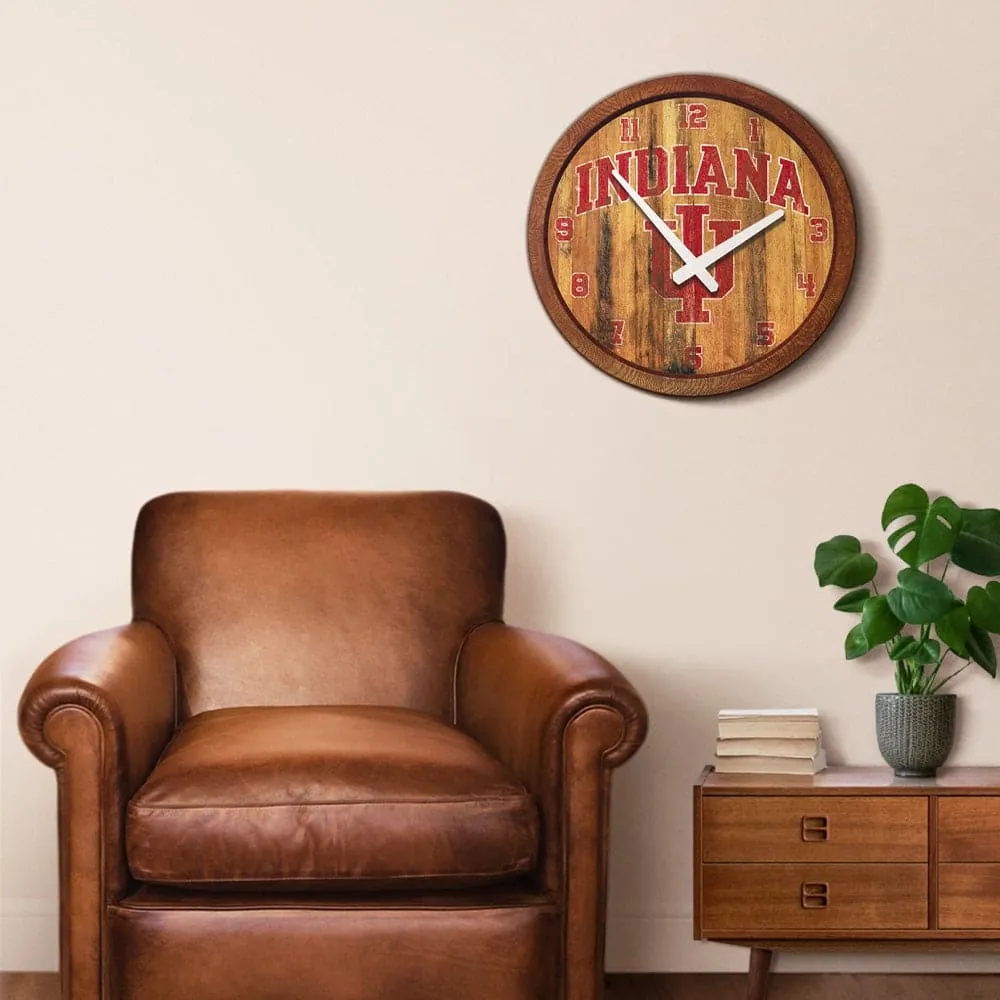 Indiana Hoosiers: Weathered "Faux" Barrel Top Wall Clock