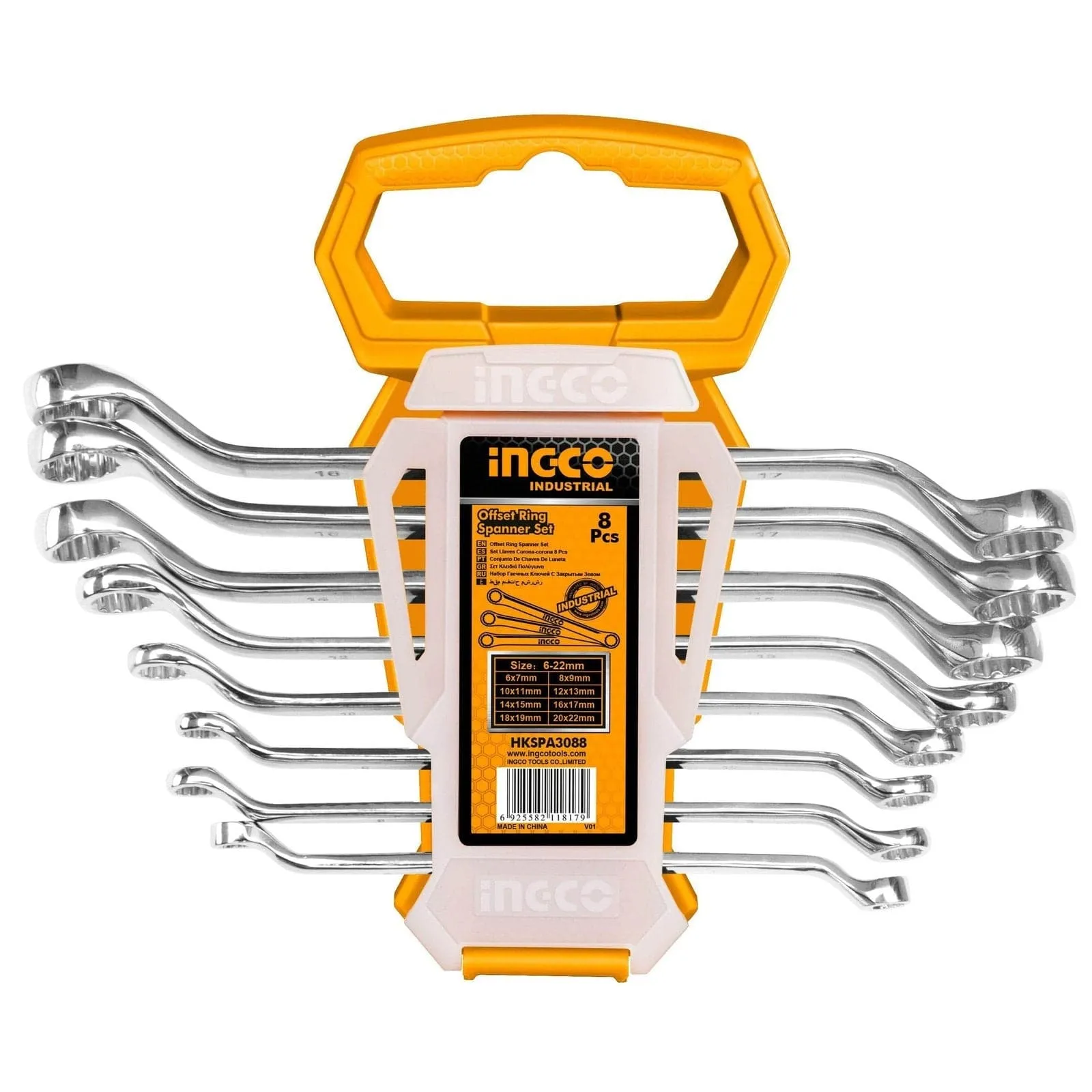 Ingco 8-Piece Offset Ring Spanner Set 6-22mm - HKSPA3088