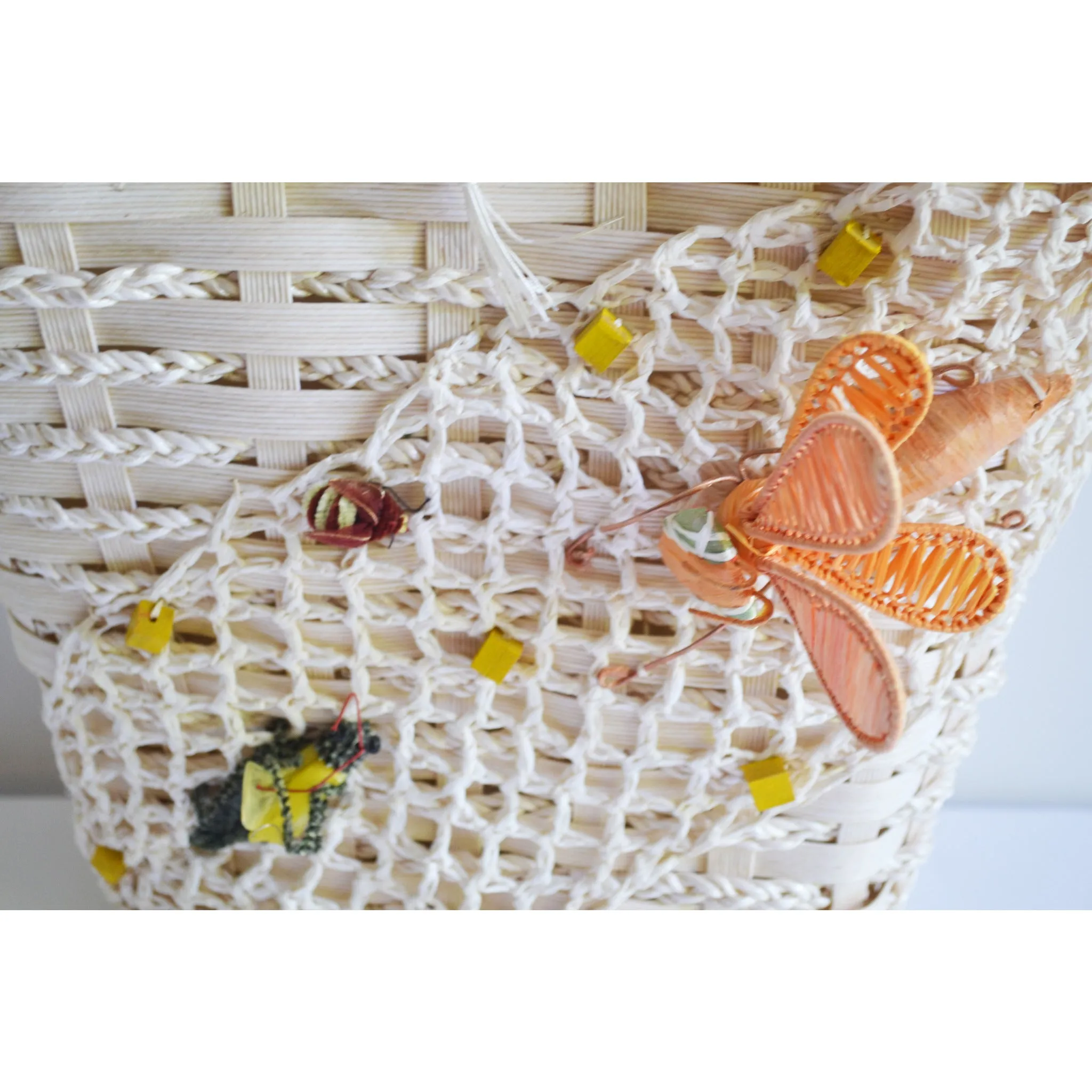 Insect White Straw Basket Purse