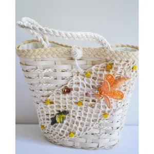 Insect White Straw Basket Purse