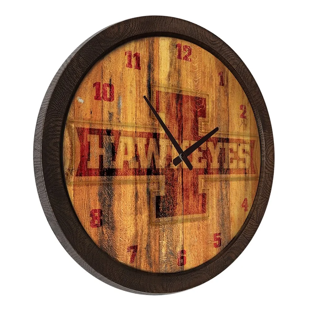 Iowa Hawkeyes: Block I - Weathered "Faux" Barrel Top Wall Clock