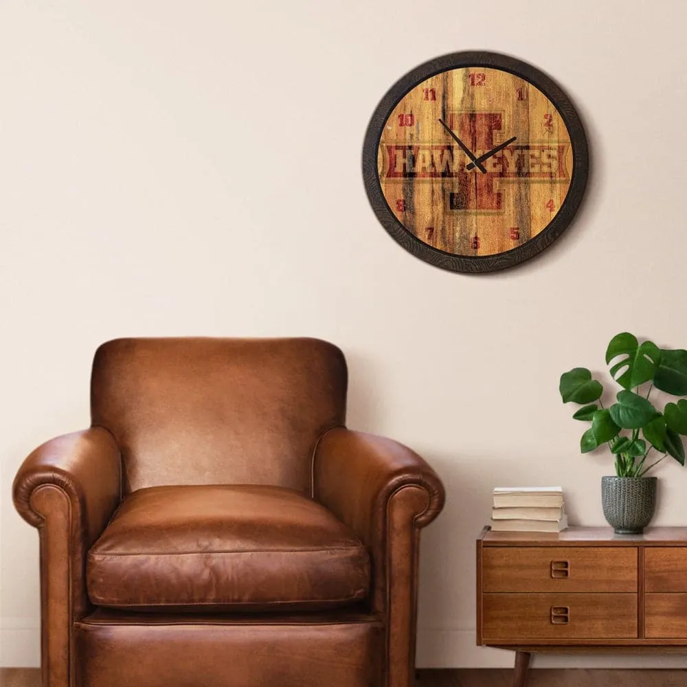 Iowa Hawkeyes: Block I - Weathered "Faux" Barrel Top Wall Clock