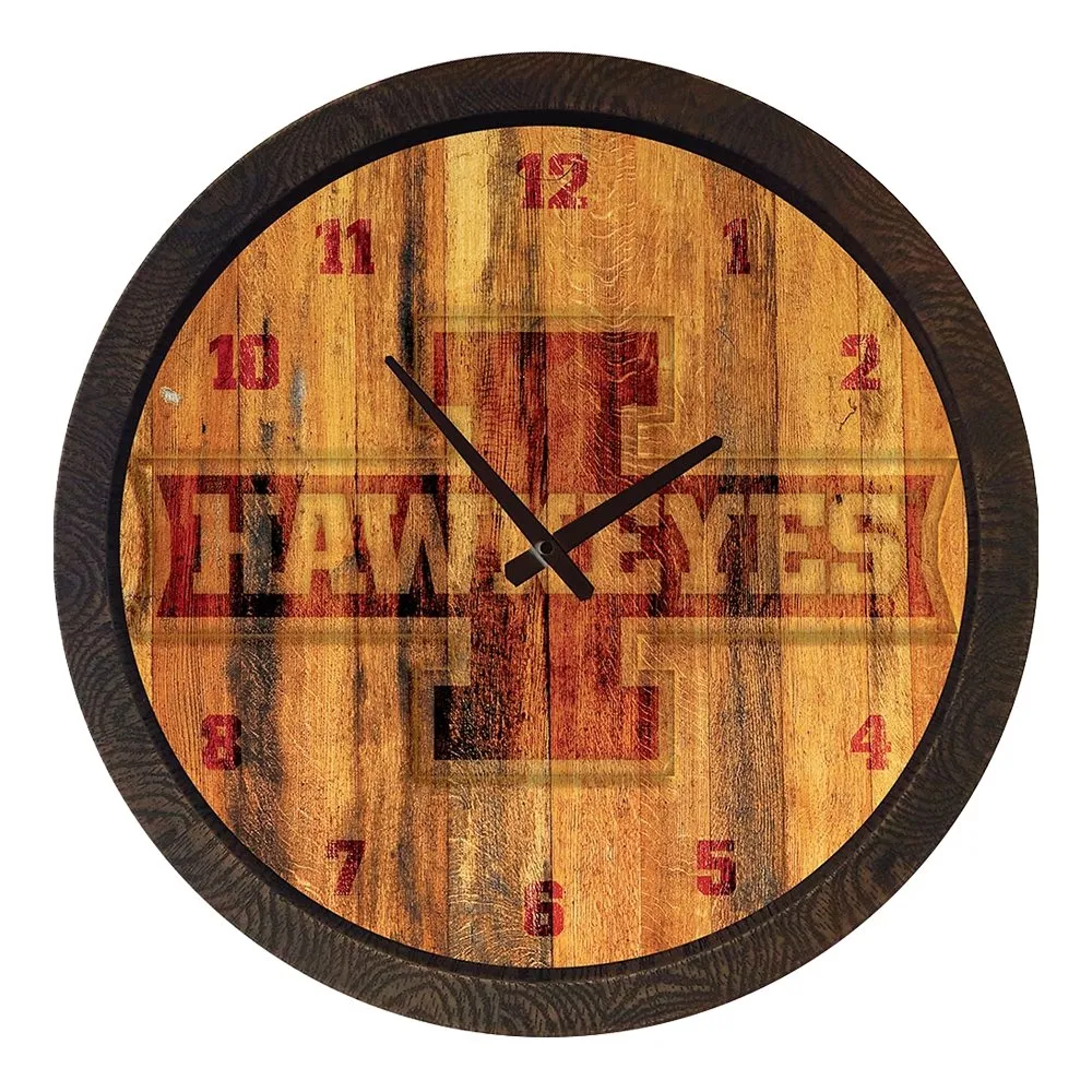 Iowa Hawkeyes: Block I - Weathered "Faux" Barrel Top Wall Clock