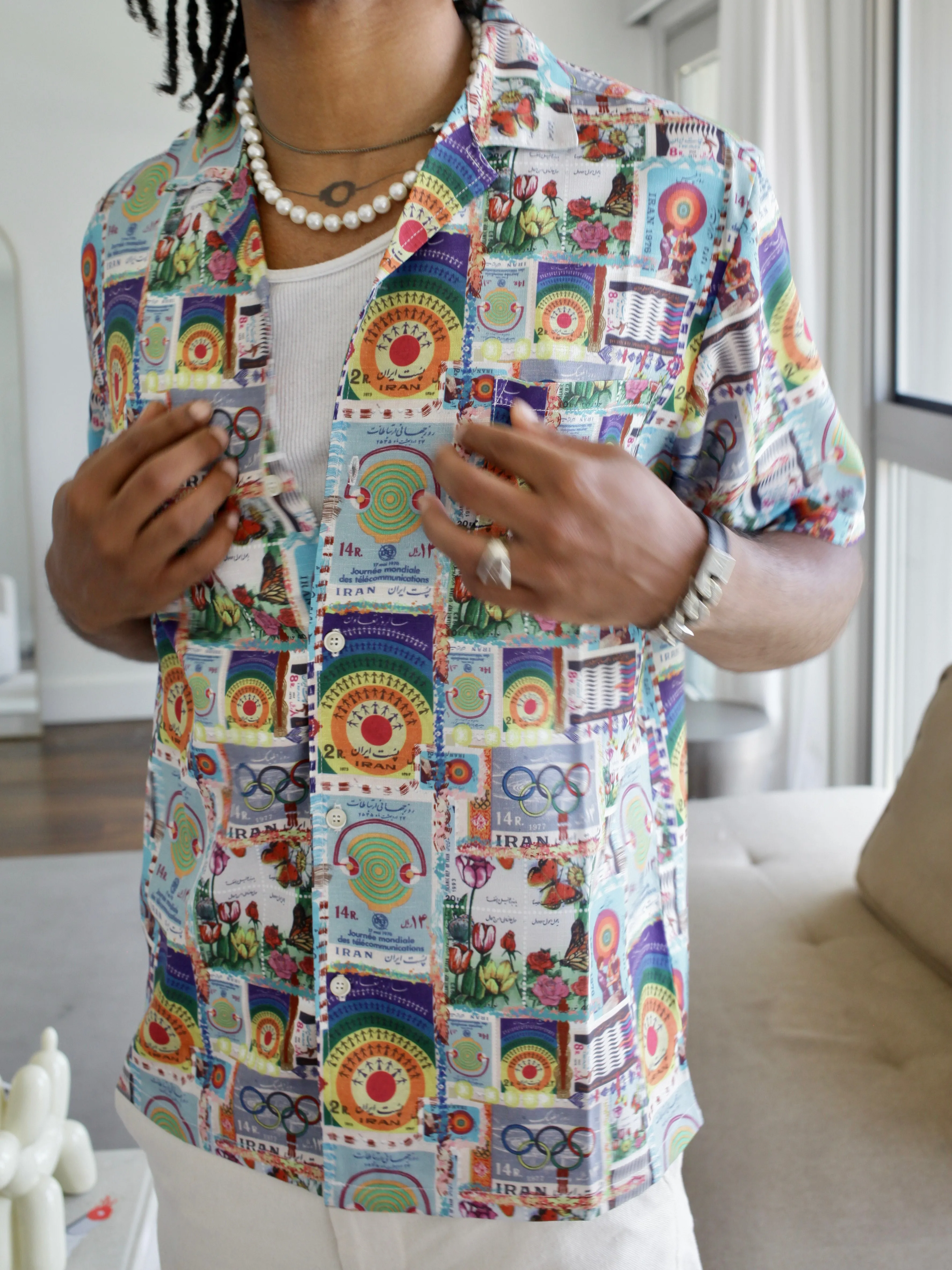 Iran Vintage Stamp Vacation Shirt - Multi