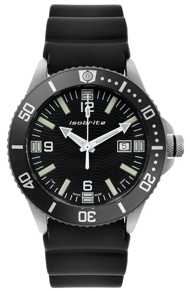 IsoBright ISO1211 Amphibian Dive Watch, 300 Meter WR, T100 Tritium Illuminated, Dive Strap