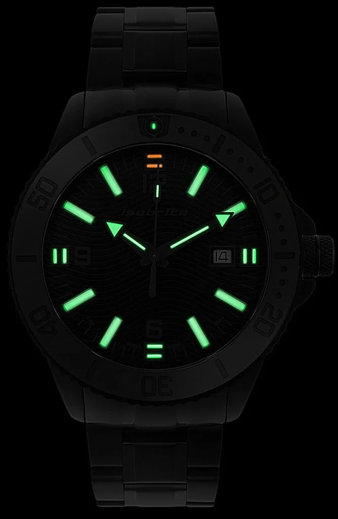 IsoBright ISO1213 Destroyer Dive Watch, Black Watch, 300 Meter WR, T100 Tritium, Dive Strap