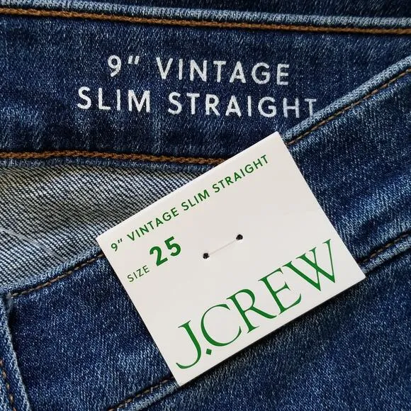 J. Crew 9&quot; Vintage Slim Straight Jean Womens Size 25 Giselle Wash NWT $128 BX766