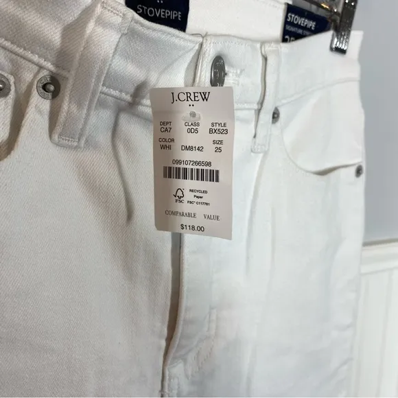 J. Crew Petite white stovepipe straight jean in signature stretch  size 25 nwt