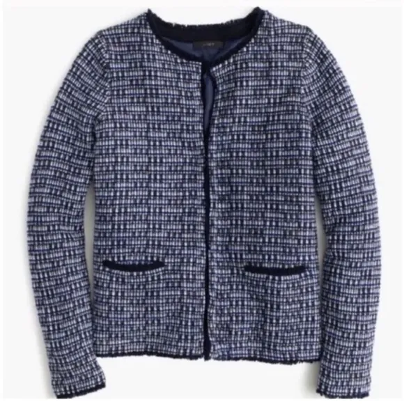 J Crew Wool Tweed Fringe Preppy Sweater Classy Jacket Old Money Womens XXS