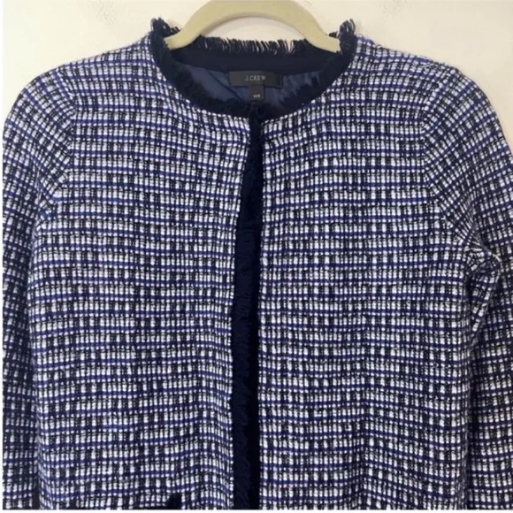 J Crew Wool Tweed Fringe Preppy Sweater Classy Jacket Old Money Womens XXS