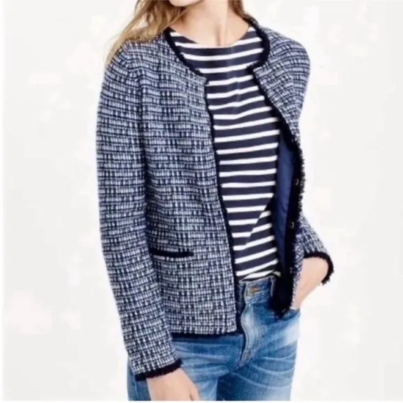 J Crew Wool Tweed Fringe Preppy Sweater Classy Jacket Old Money Womens XXS
