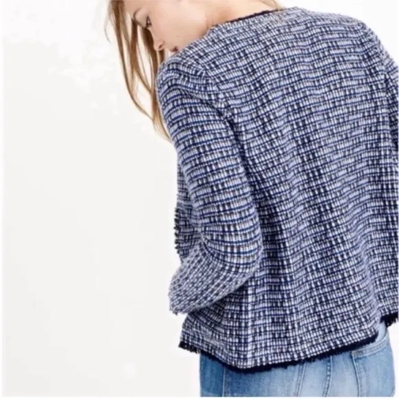 J Crew Wool Tweed Fringe Preppy Sweater Classy Jacket Old Money Womens XXS