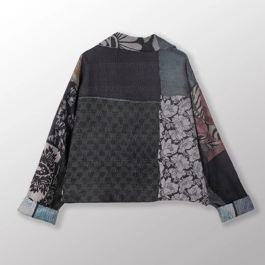 Jacquard Vintage Silk Patch Kantha Lapeled Short Jacket
