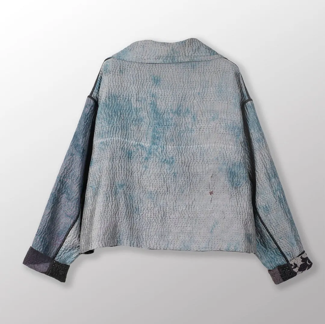 Jacquard Vintage Silk Patch Kantha Lapeled Short Jacket