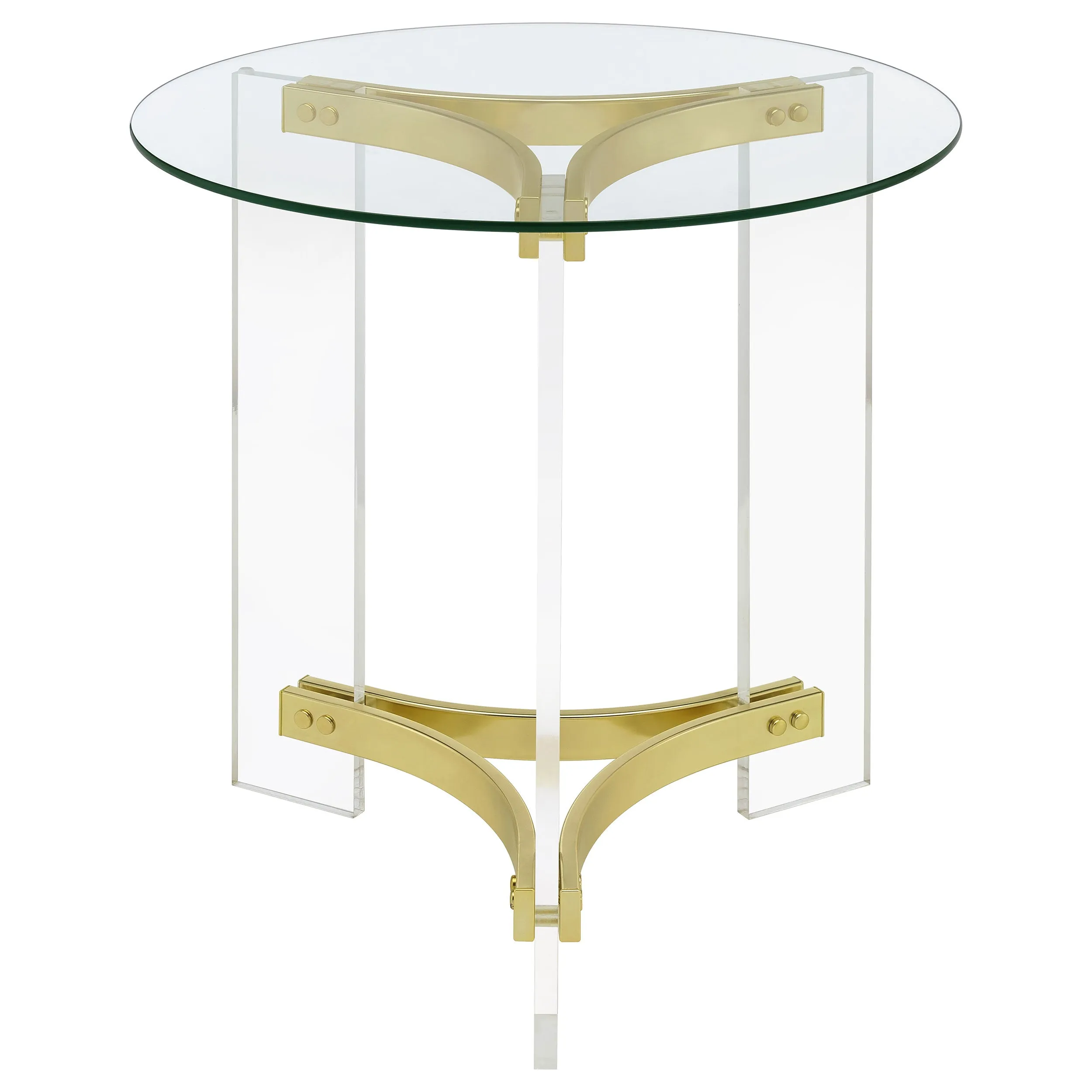 Janessa Round Glass Top Acrylic Leg End Table Matte Brass