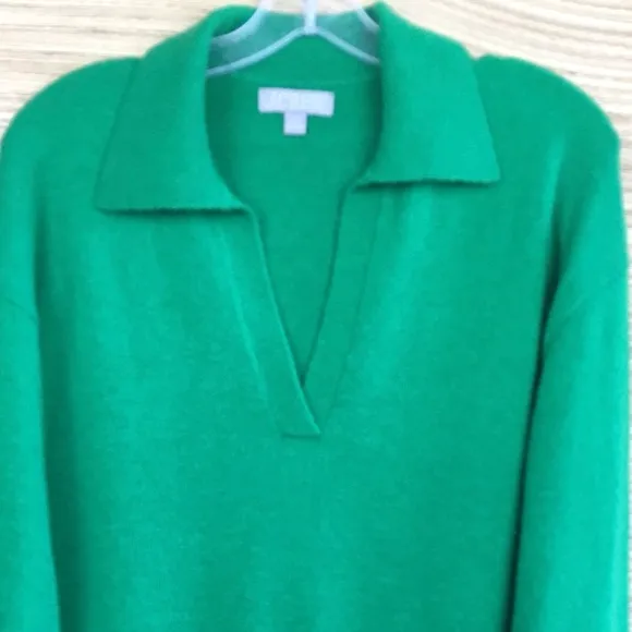 J.CREW Long Sleeve Polo Merino Wool/Alpaca Blend Pullover Sweater In Green Sz XS