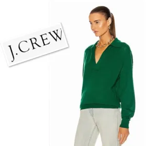 J.CREW Long Sleeve Polo Merino Wool/Alpaca Blend Pullover Sweater In Green Sz XS