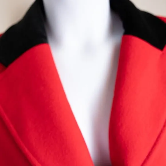 JG Hook Red Black Classic Vintage Wool Overcoat Petite XL