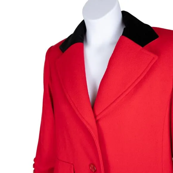 JG Hook Red Black Classic Vintage Wool Overcoat Petite XL
