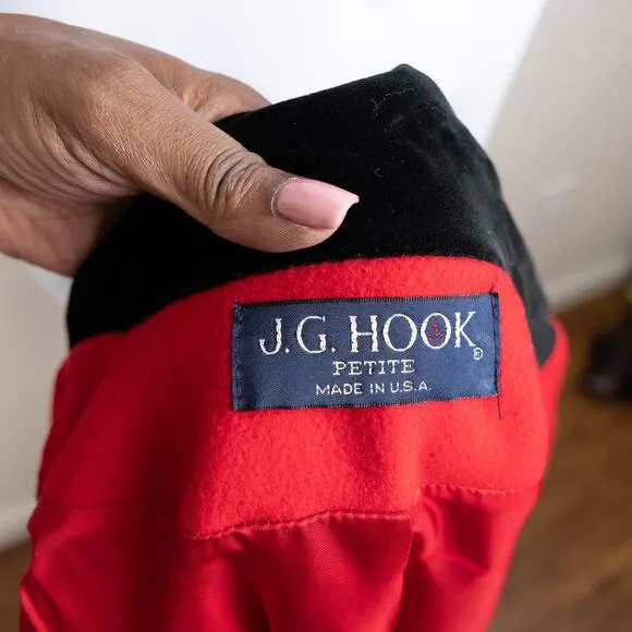 JG Hook Red Black Classic Vintage Wool Overcoat Petite XL