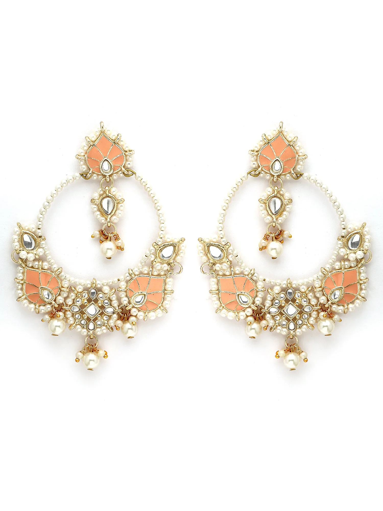 Karatcart Gold Plated Peach Enamel Kundan Dangler Earrings for Women