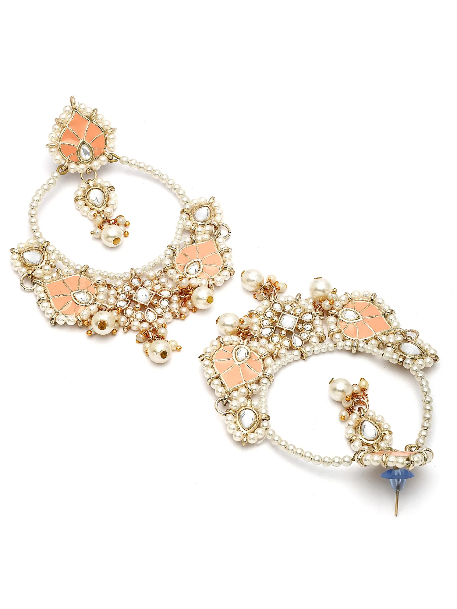 Karatcart Gold Plated Peach Enamel Kundan Dangler Earrings for Women