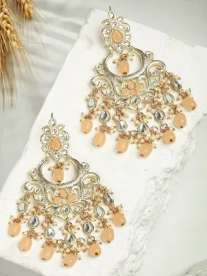 Karatcart Gold Plated Peach Tumble Kundan Dangler Earrings for Women