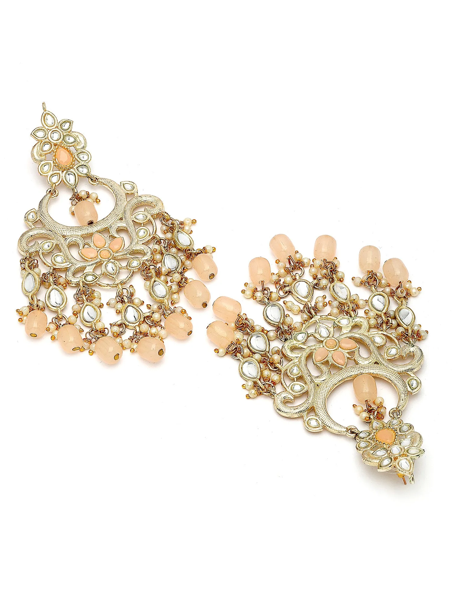 Karatcart Gold Plated Peach Tumble Kundan Dangler Earrings for Women