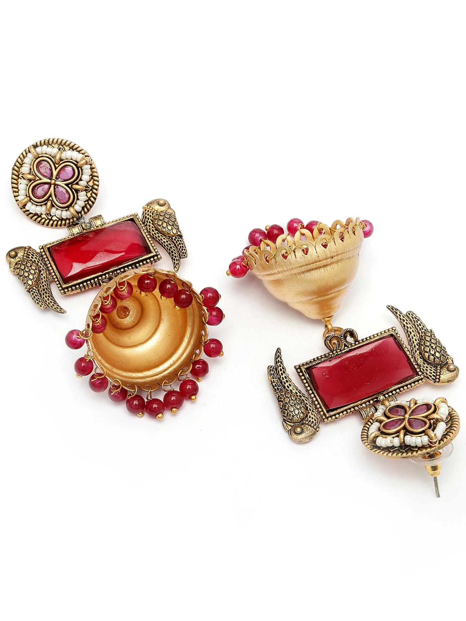 Karatcart Gold Plated Red Stone Studded Dangler Jhumki Earrings for Women