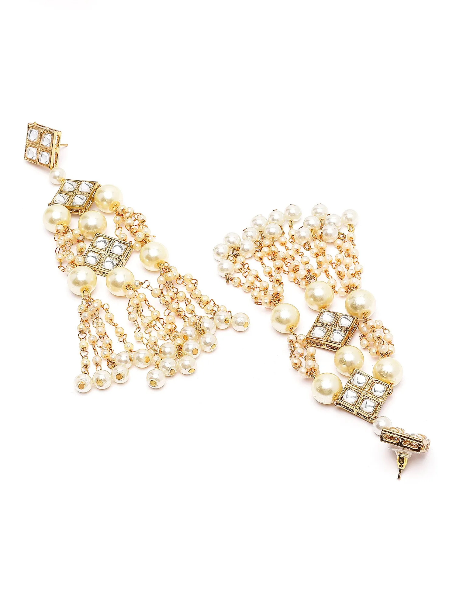 Karatcart Gold Plated Square Kundan and Pearl Drop Earrings for Women