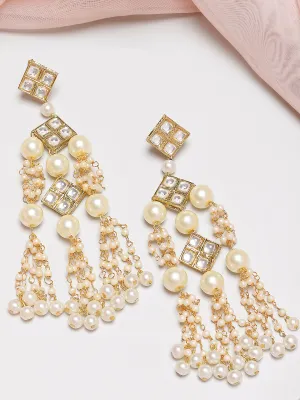 Karatcart Gold Plated Square Kundan and Pearl Drop Earrings for Women