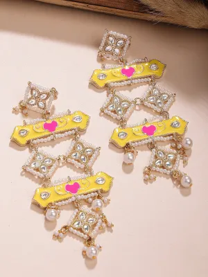 Karatcart Gold Plated Yellow and Pink Meena Dangler Earrings for Women