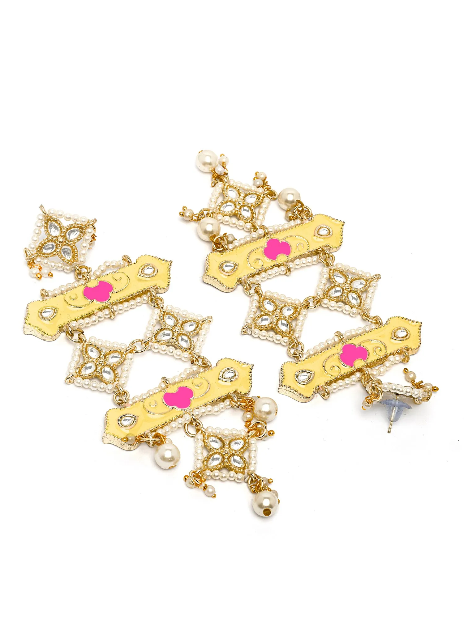 Karatcart Gold Plated Yellow and Pink Meena Dangler Earrings for Women