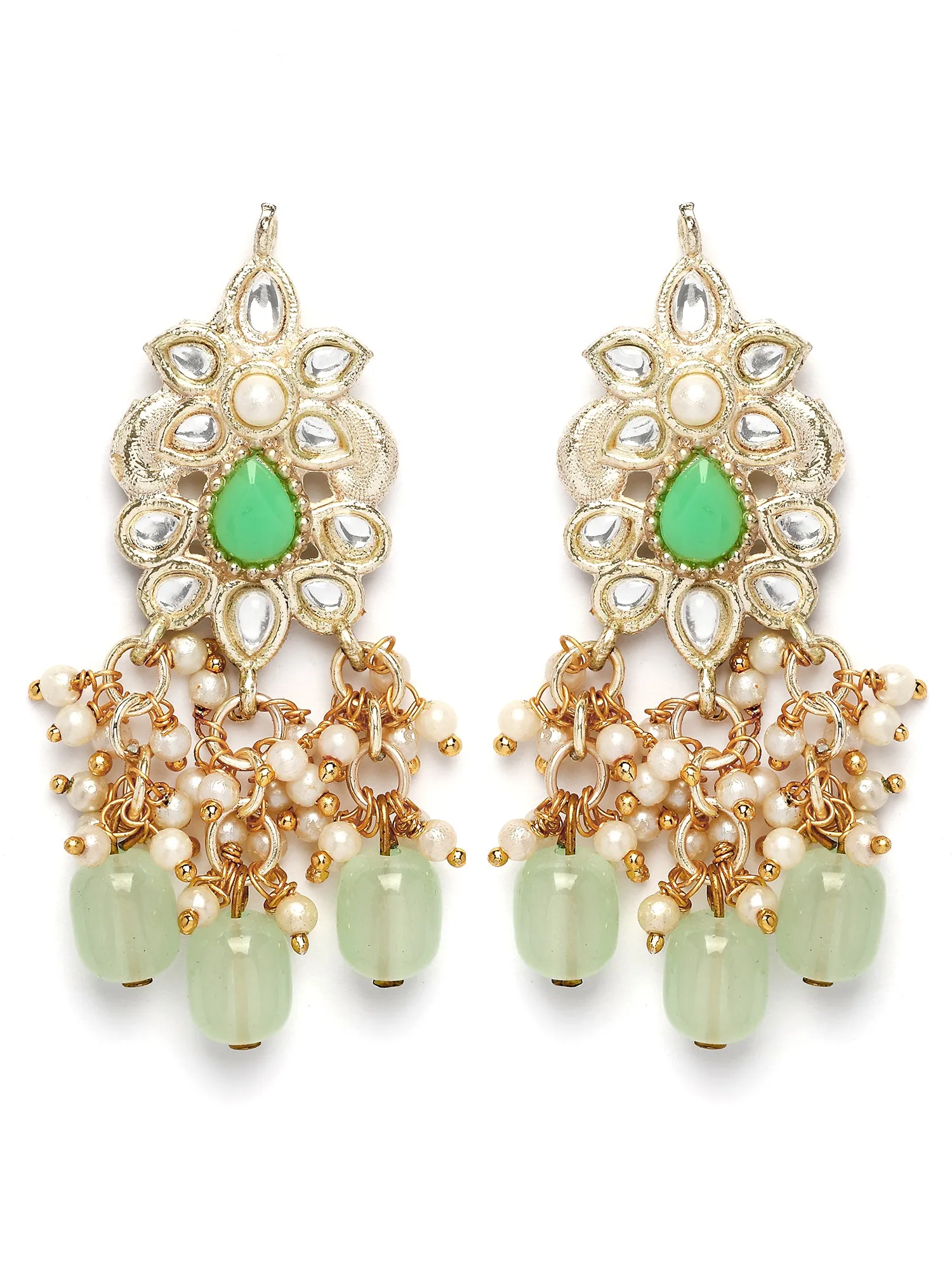 Karatcart Light Green Crystal Long Kundan Rani Haar Necklace Set for Women