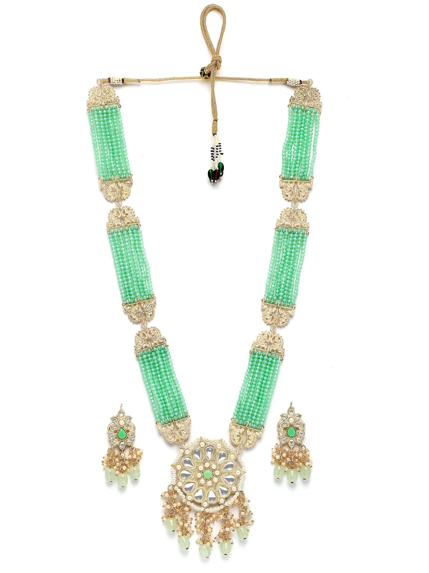 Karatcart Light Green Crystal Long Kundan Rani Haar Necklace Set for Women