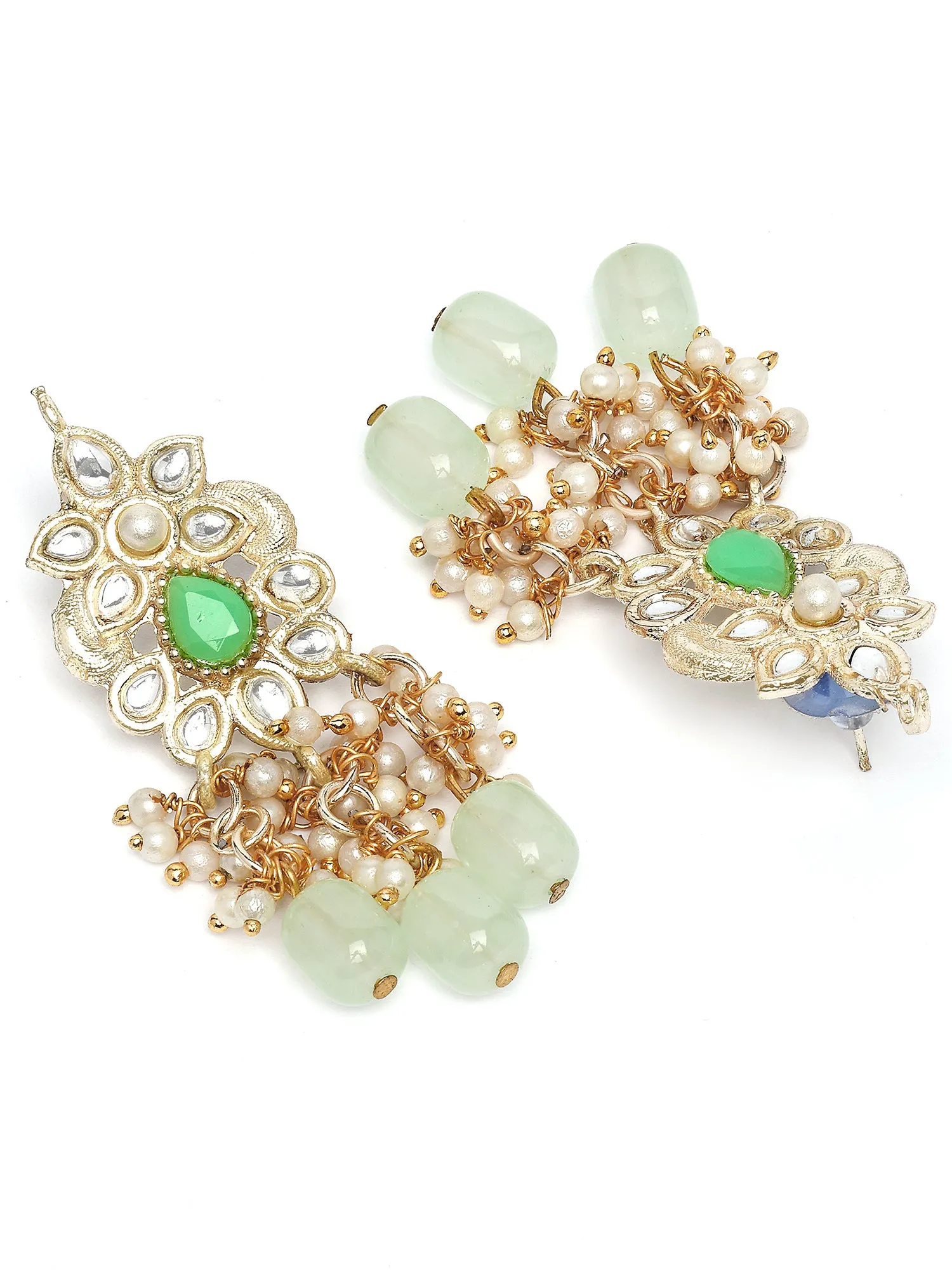Karatcart Light Green Crystal Long Kundan Rani Haar Necklace Set for Women