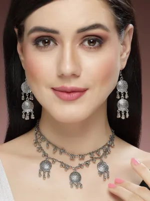 KARATCART Oxidised Silver Kundan Classic Silver Jewellery Set for Women