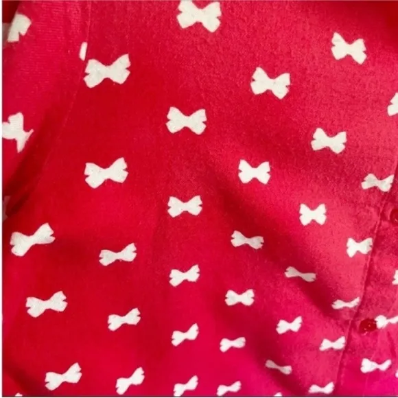 Kate Spade pajama top red white button front bows flannel pocket