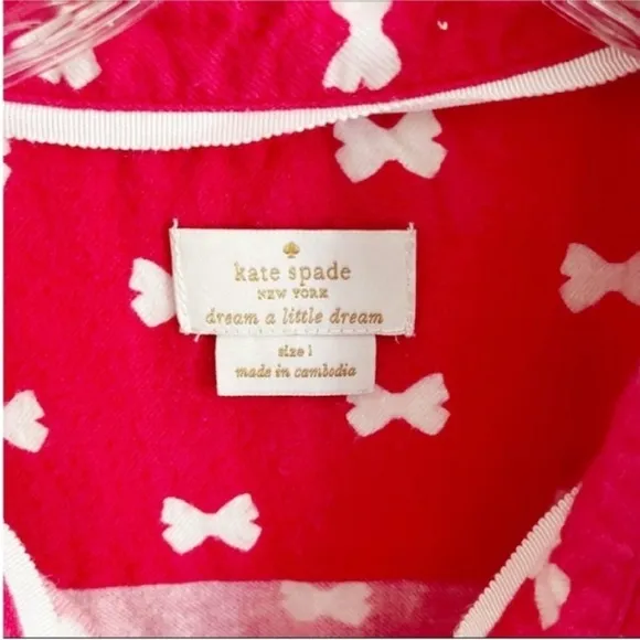 Kate Spade pajama top red white button front bows flannel pocket