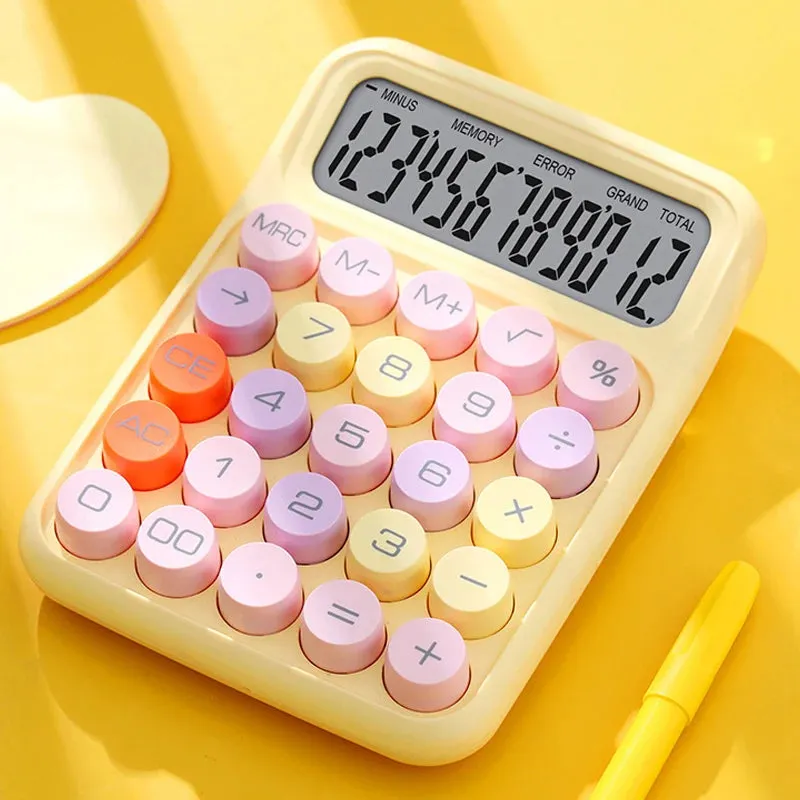 Keyboard Calculator Office 12-Digit Mechanical Buttons Calculator Cute Candy Color School Supplies Students/Finance Stationery