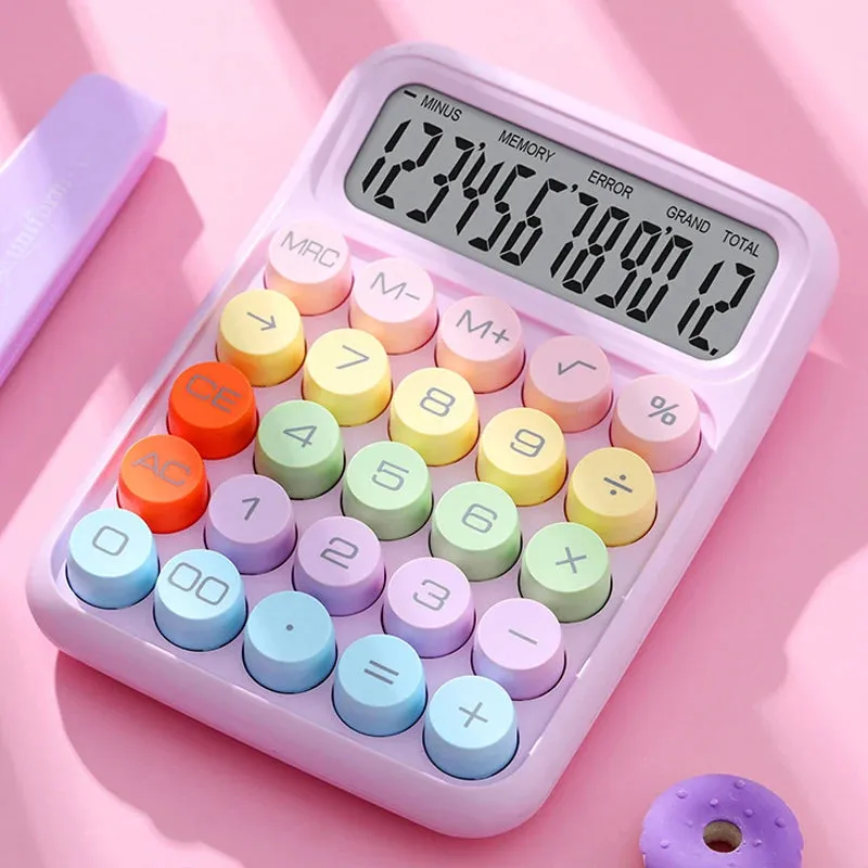 Keyboard Calculator Office 12-Digit Mechanical Buttons Calculator Cute Candy Color School Supplies Students/Finance Stationery