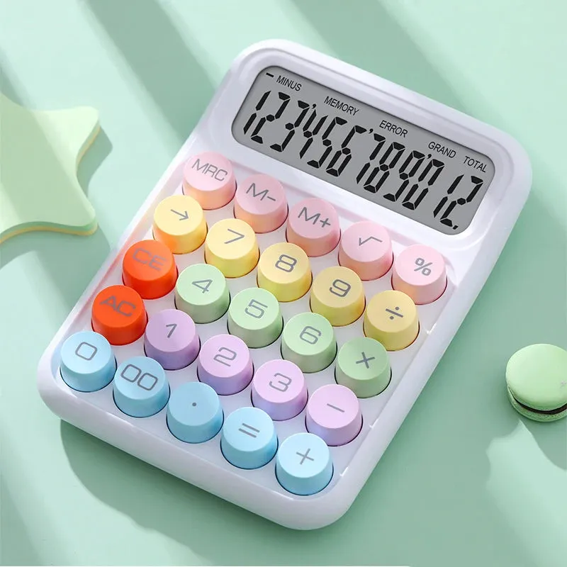 Keyboard Calculator Office 12-Digit Mechanical Buttons Calculator Cute Candy Color School Supplies Students/Finance Stationery