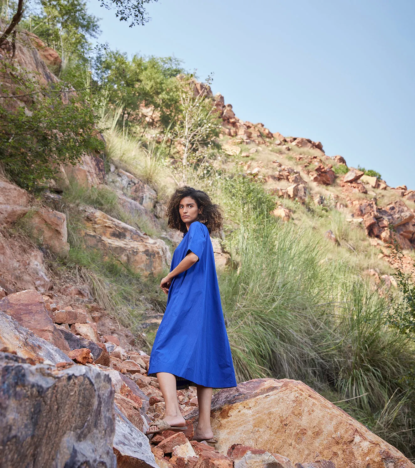 Khara Kapas Hazy Note Anti-fit Dress Cotton Poplin  Blue KW656