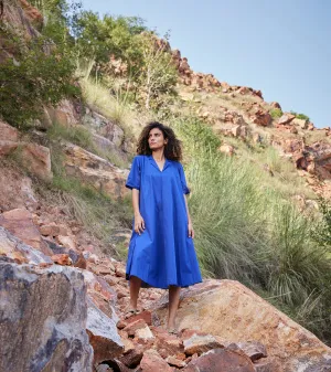 Khara Kapas Hazy Note Anti-fit Dress Cotton Poplin  Blue KW656