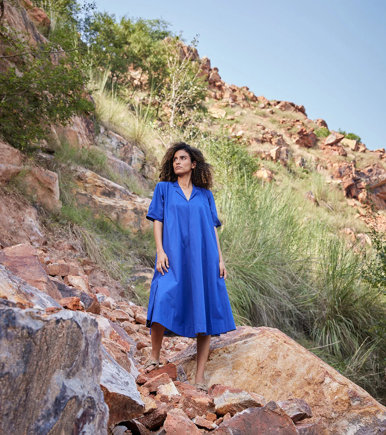 Khara Kapas Hazy Note Anti-fit Dress Cotton Poplin  Blue KW656