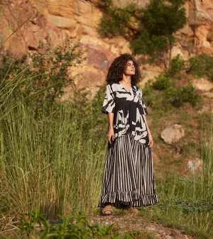 Khara Kapas Longing Days Maxi Dress 100% Cotton  Black and Off-white KW657